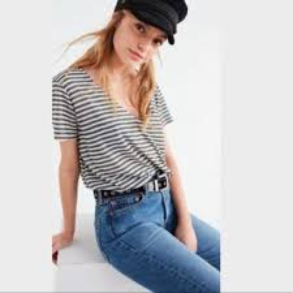 Urban Outfitters Project Social T Distressed Striped Shirt Raw Edges Size XS